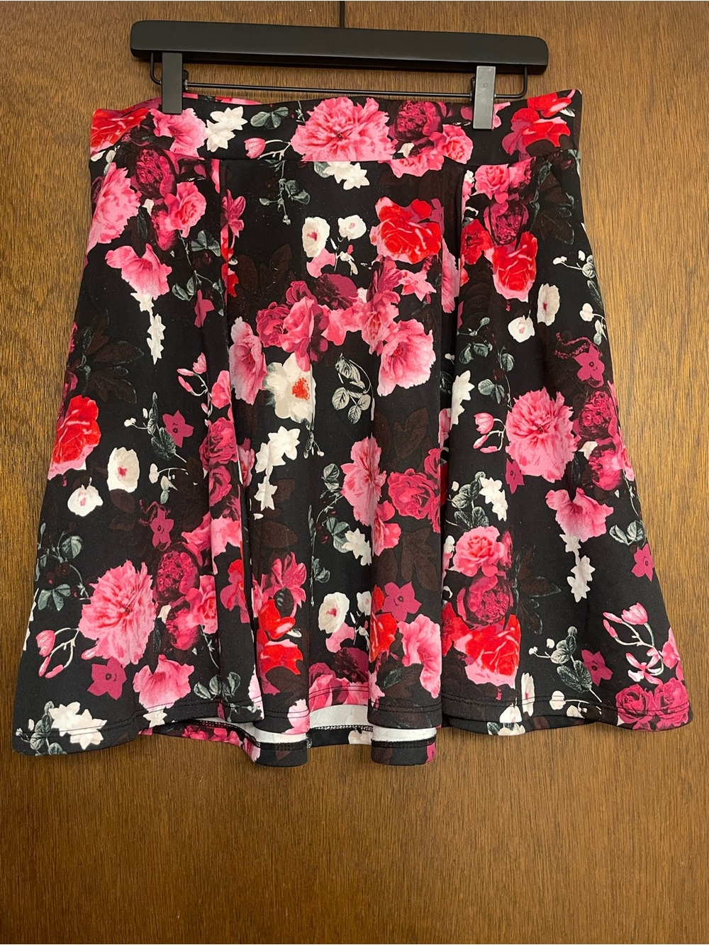 torrid Black Skater Skirt with Pink & Red Floral Print